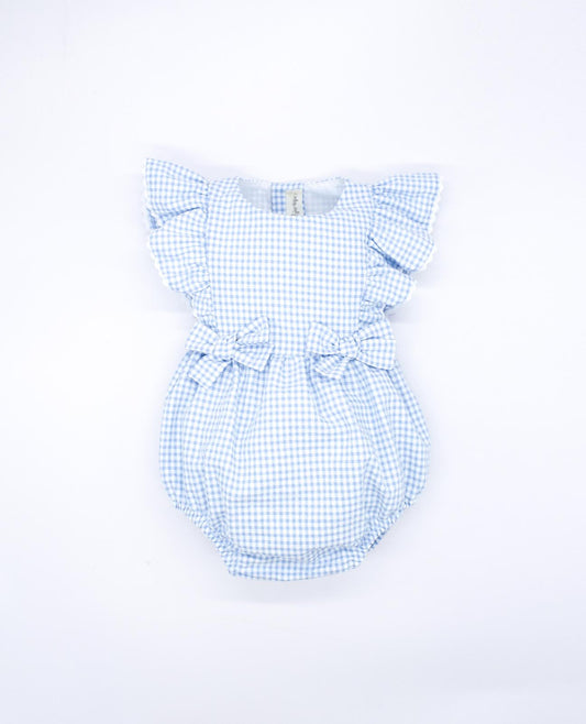 Blue Gingham Ruffle Romper